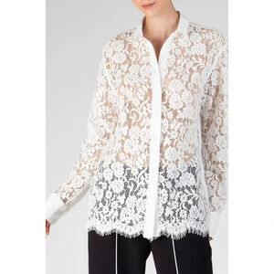 ATM Anthony Thomas Melillo White Long Sleeve Lace Button Up Blouse